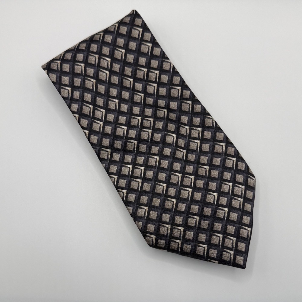 Antonia Collection Silk Tie OS Grey Silver Black Geometric Square Retro Business